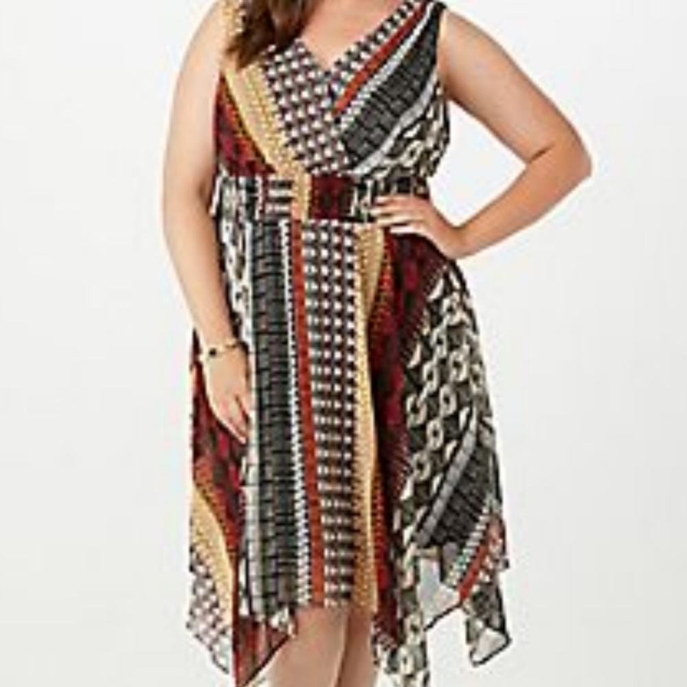 Dress Barn Boho Geo Shark Bite Hem Dress